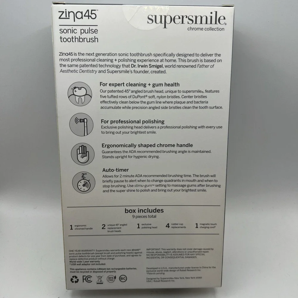 Supersmile Zina45 Sonic Pulse Elec. Toothbrush Chromed Rose Gold Collection NEW